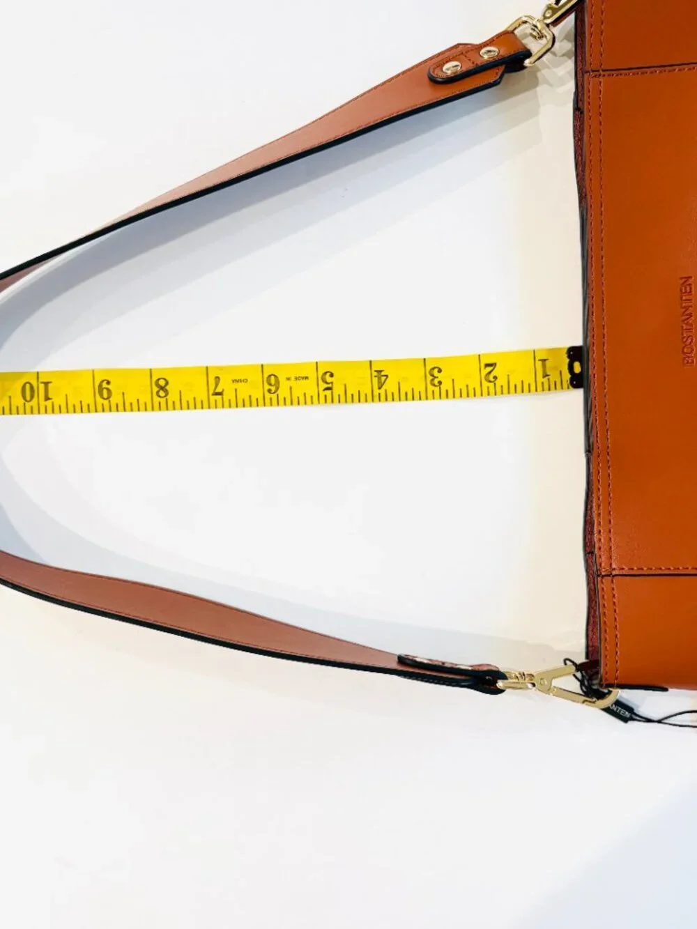 BOSTANTEN Genuine Leather Hobo Bucket Shoulder Bag Cognac Brown Gold Hardware